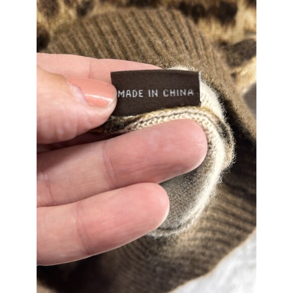 J. McLaughlin Small Cardigan100% Cashmere Brown Animal Print Button Sweater - Picture 6 of 9